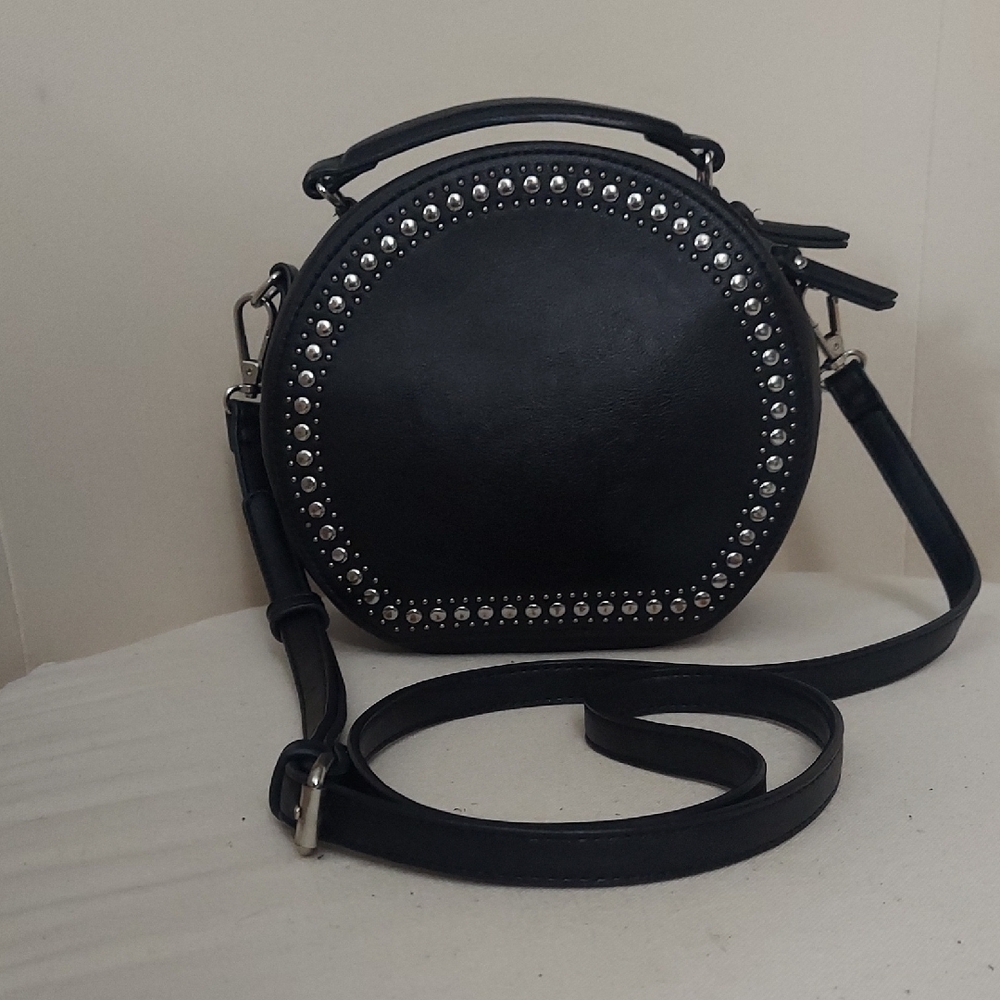 INC International Concepts Black Round Studded Crossbody Handbag